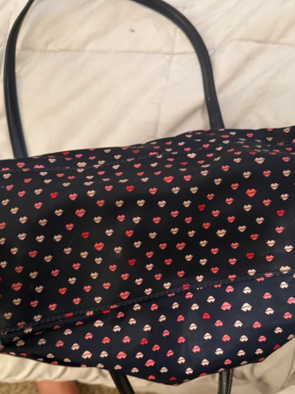 Kate Spade Watson Lane Lucie Tote Bag- Navy with multicolored lips pattern - Picture 7 of 8